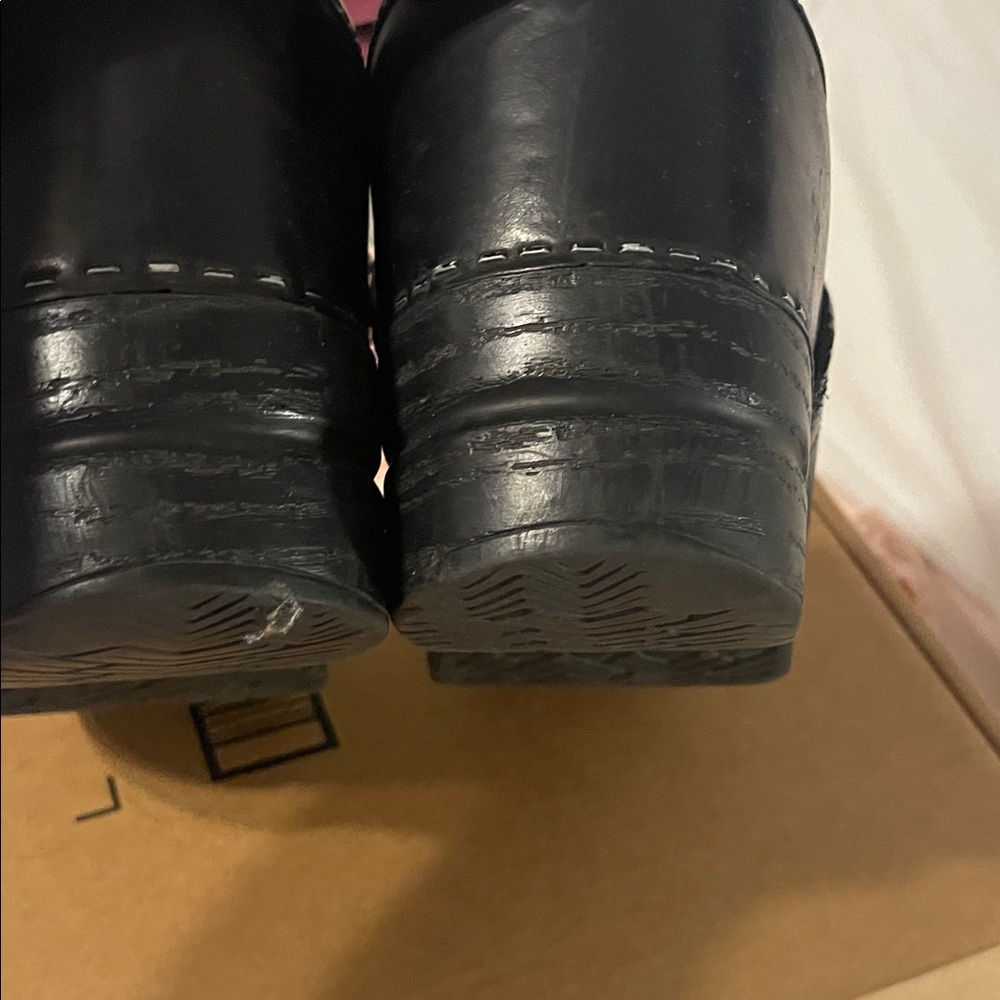 Dansko Black Leather Women's Slip-On Clogs - Picture 3 of 4